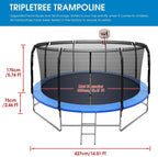 14FT Trampoline with Basketball Hoop&amp;Safety Enclosure Net for Kids/Adults Fitness Trampoline, Waterproof Jump Mat, Ladder, Spring Cover Pad Exercise Fitness Outdoor Trampoline