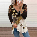 Fashion Butterfly Print Sequin Sleeve Top Women