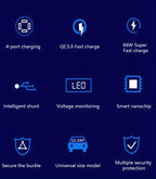 120W Car Charger Fast Charging 4 Usb Digital Display Car Fast Charger 4-in-1 PD Mobile Phone Charging Head 7AQC3.0 Car Phone Adapter Car Accessories