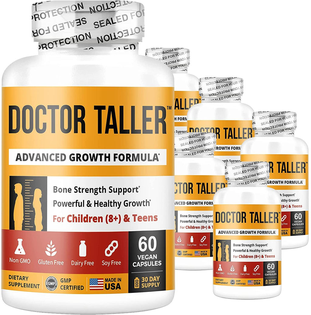 Doctor Taller - Support Healthy Growth - Premium and Breakthrough Ingredients - Help Children and Teens Grow - Healthy Growth Supplement - 60 Vegan Capsules - for Children (8+) and Teens (Pack of 6)