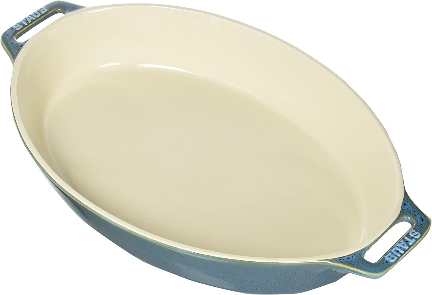 STAUB Ceramics Oval Baking Dish, 14.5-inch, Rustic Turquoise