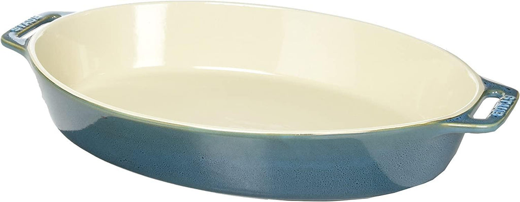 STAUB Ceramics Oval Baking Dish, 14.5-inch, Rustic Turquoise