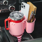 JoyTutus Cup Holder with Storage Box 2 Pack, Cup Holder Expander for Car, Large Car Cup Holder Adapt Most Regular Cup Holder 18-40oz, with Attached Organizer, Pink