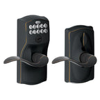 Camelot Aged Bronze Electronic Door Lock with Accent Door Lever Featuring Flex Lock