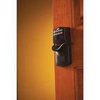 Camelot Aged Bronze Electronic Door Lock with Accent Door Lever Featuring Flex Lock