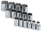 SK Professional Tools 4122 15-Piece ½ in. Drive 12-Point Standard Fractional Socket Set - Chrome Socket Set with Super Chrome Finish | Set of 15 Sockets Made in USA