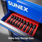 Sunex 2695, ½ Inch Drive Driveline Limited Clearance Socket Set, 12-Point, 9-Piece, Metric, 8mm-17mm, Cr-Mo Steel, Heavy Duty StoraCase