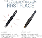 Tweezer Guru Tweezers for Eyebrows - 2 Pack Slant Tip Professional Stainless Steel Eyebrow Tweezers for Women &amp; Men - Great Precision on Brow, Facial Hair &amp; Ingrown Hair (Classic Pink and Black)