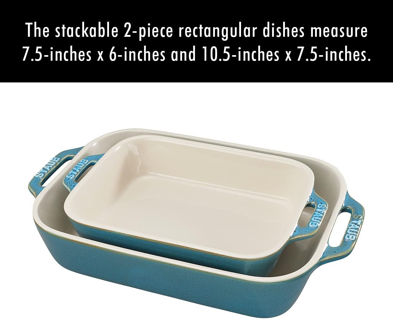 STAUB Ceramics Rectangular Baking Dish Set, Casserole Dish, Baking Pans for Lasagna, Cake, 2-Piece, Rustic Turquoise