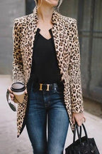 Elegant Individual Fashion Slim Leopard Print V Collar Longs Sleeve Suit Cardigan