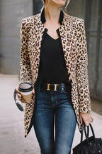 Elegant Individual Fashion Slim Leopard Print V Collar Longs Sleeve Suit Cardigan