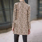 Elegant Individual Fashion Slim Leopard Print V Collar Longs Sleeve Suit Cardigan