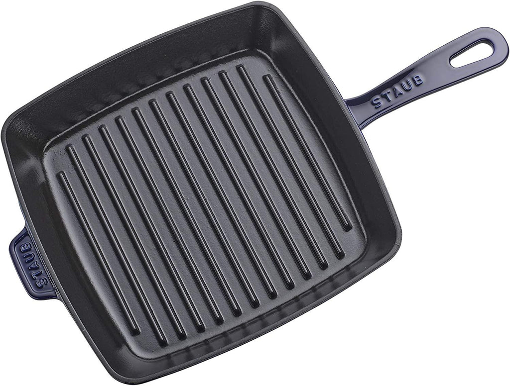 Staub Cast Iron 10-inch Square Grill Pan - Dark Blue, Made in France