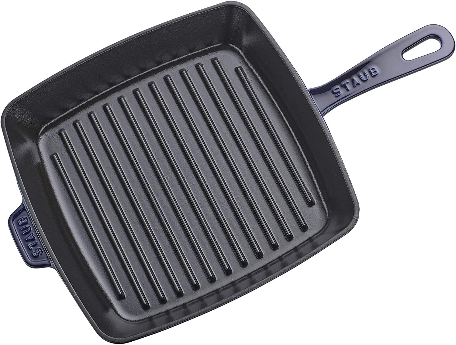 Staub Cast Iron 10-inch Square Grill Pan - Dark Blue, Made in France