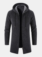 mens chenille knitted plush lined warm drawstring hooded cardigans