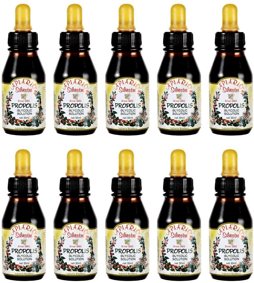 Cardiovascular Health, lipids&Glucose Level Control - 10 Bottles Value Pack - Apiario Silvestre Brazilian Green Bee Propolis Liquid Glycolic Extra- Non Alcoholic, Wax Free, Sugar Free (NCC)