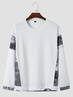 mens paisley print patchwork texture sweatshirt casual two pieces outfits