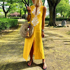 Cotton/Line Casual V-Neck Maxi Dress