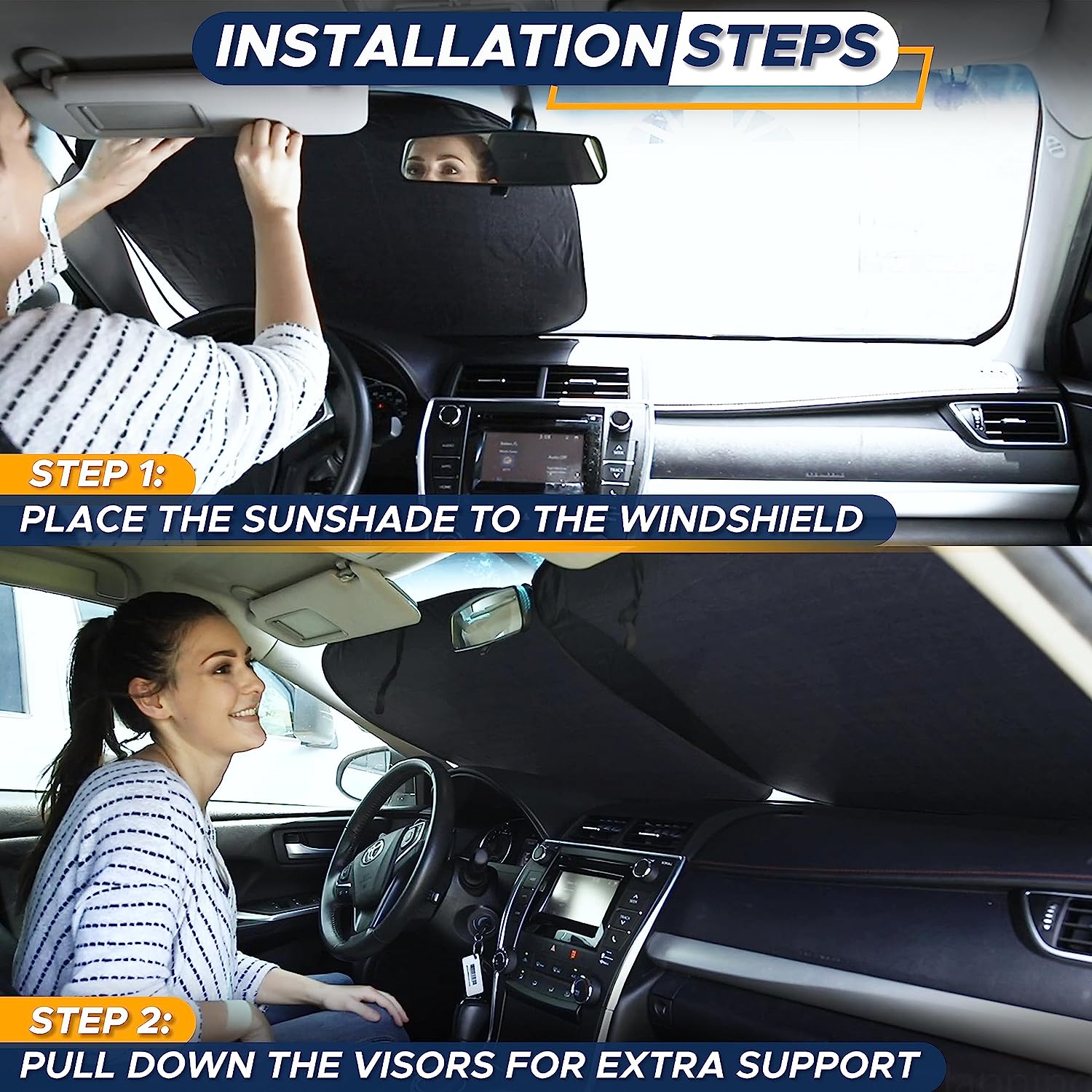 EcoNour 2-Piece Windshield Sun Shade for Jeep, Offers Complete Automotive Sun Protection, Foldable Jeep Windshield Shade Suits Wrangler, Compass, Gladiator &amp; Renegade, (X-Small 18 in x 26 in)
