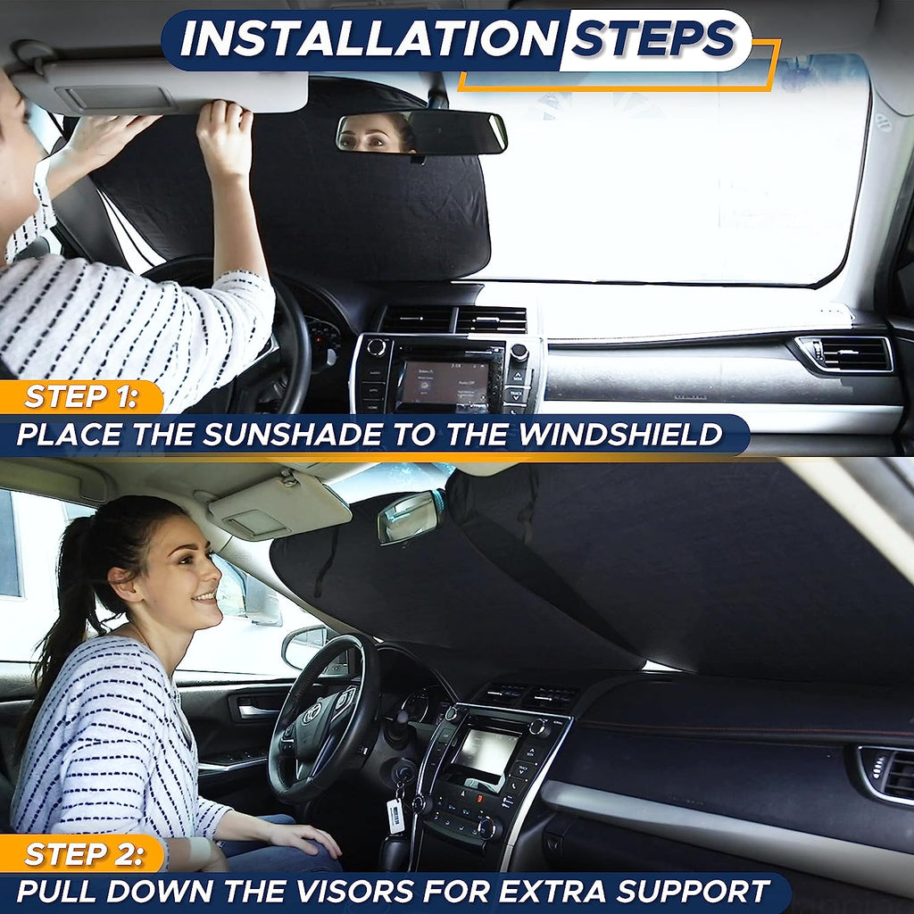 EcoNour 2-Piece Car Shade Front Windshield, Durable 230T Polyester Car Window Shades Blocks UV Rays, Foldable Automotive Interior Accessories for Sun Protection, Small (23.5 in x 29 in)