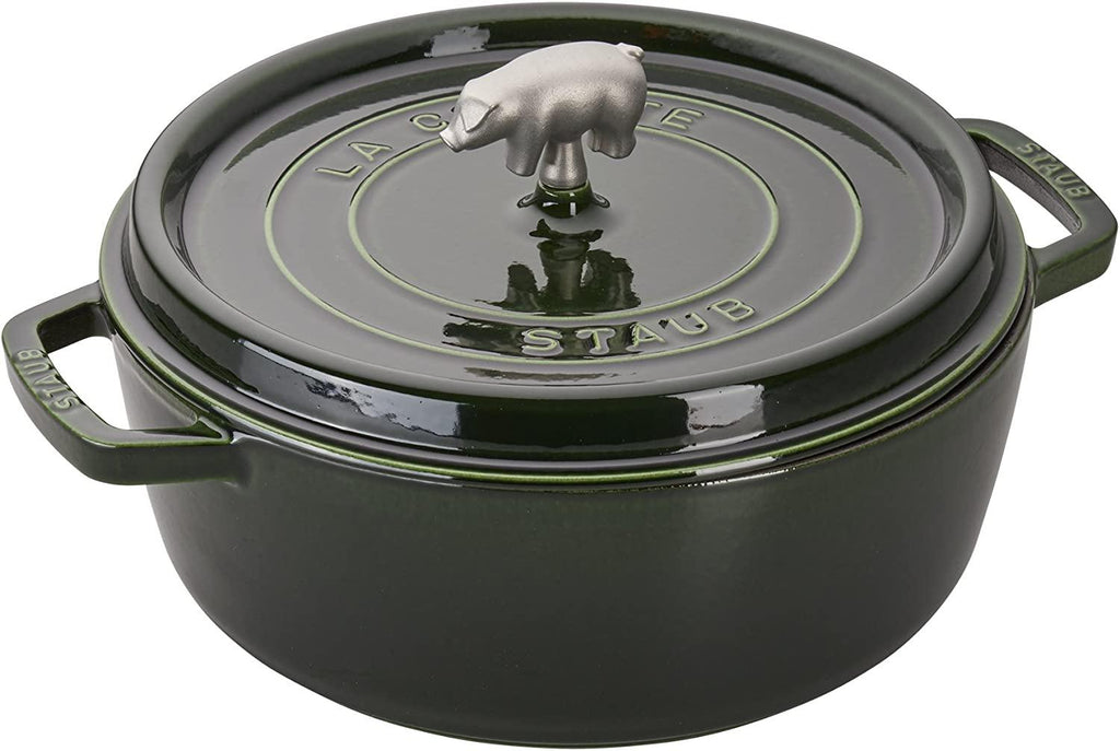 Staub Cast Iron 6-qt Cochon Shallow Wide Round Cocotte - Basil, Made in France