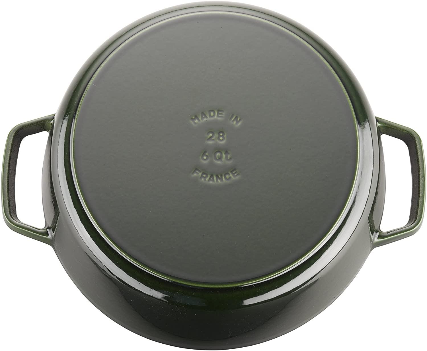 Staub Cast Iron 6-qt Cochon Shallow Wide Round Cocotte - Basil, Made in France
