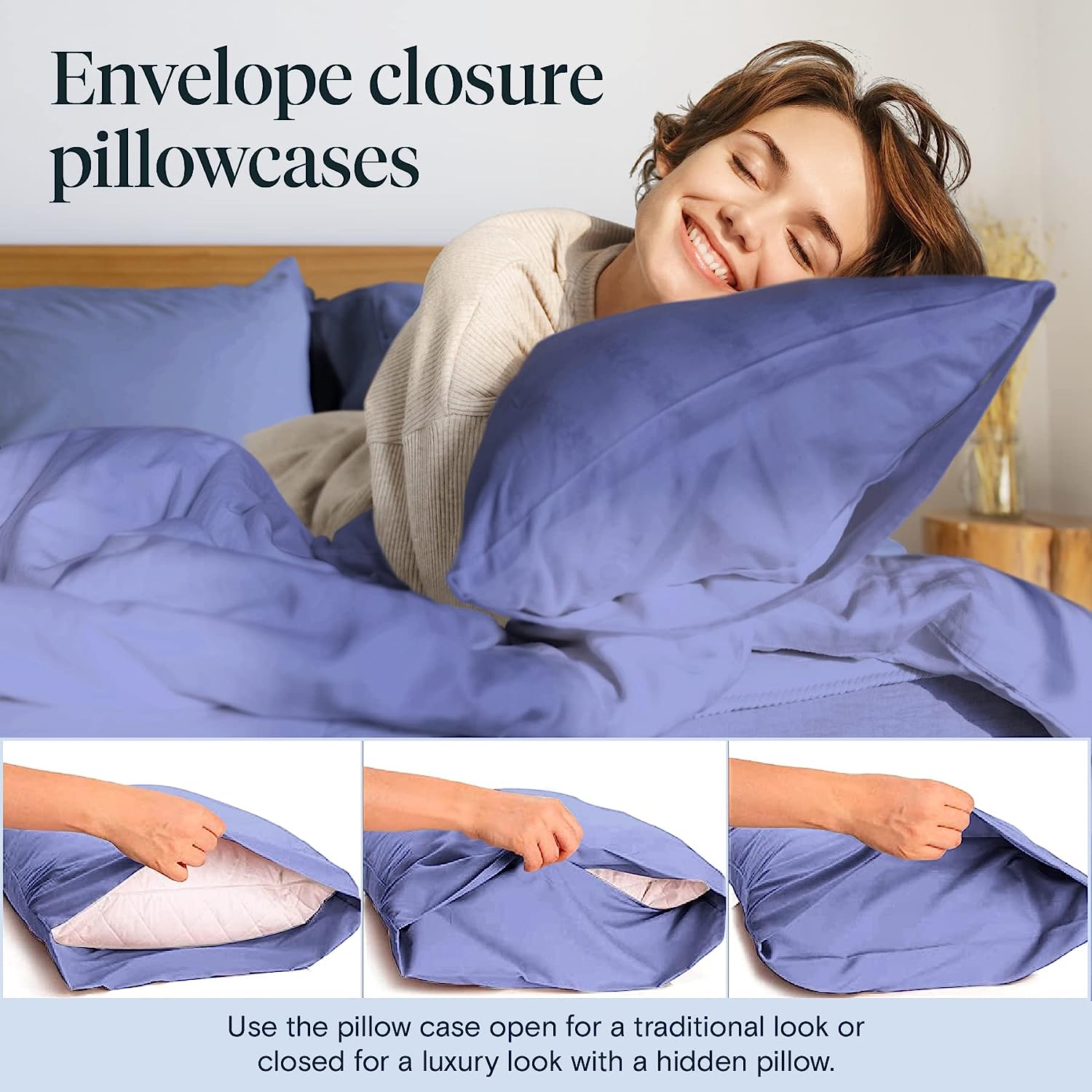 LuxClub 7 PC Split King Sheet Set Bamboo Sheets Deep Pockets 18" Eco Friendly Wrinkle Free Cooling Sheets Machine Washable Hotel Bedding Silky Soft - Violet Blue Split King