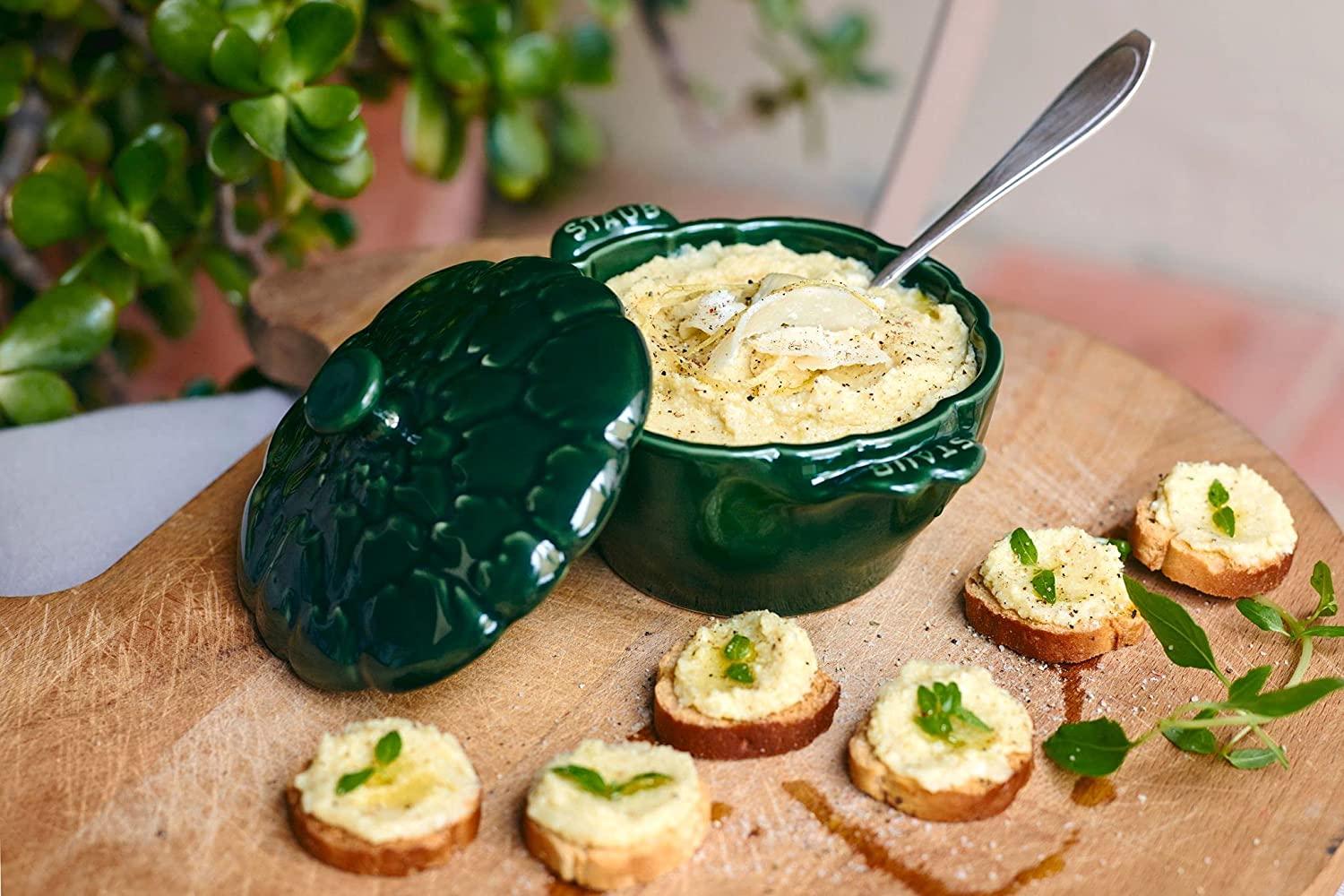 STAUB Ceramics Petite Artichoke Cocotte, 16-oz, Basil