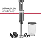 KitchenAid Cordless Variable Speed Hand Blender with Chopper and Whisk Attachment - KHBBV83, Matte Charcoal Grey