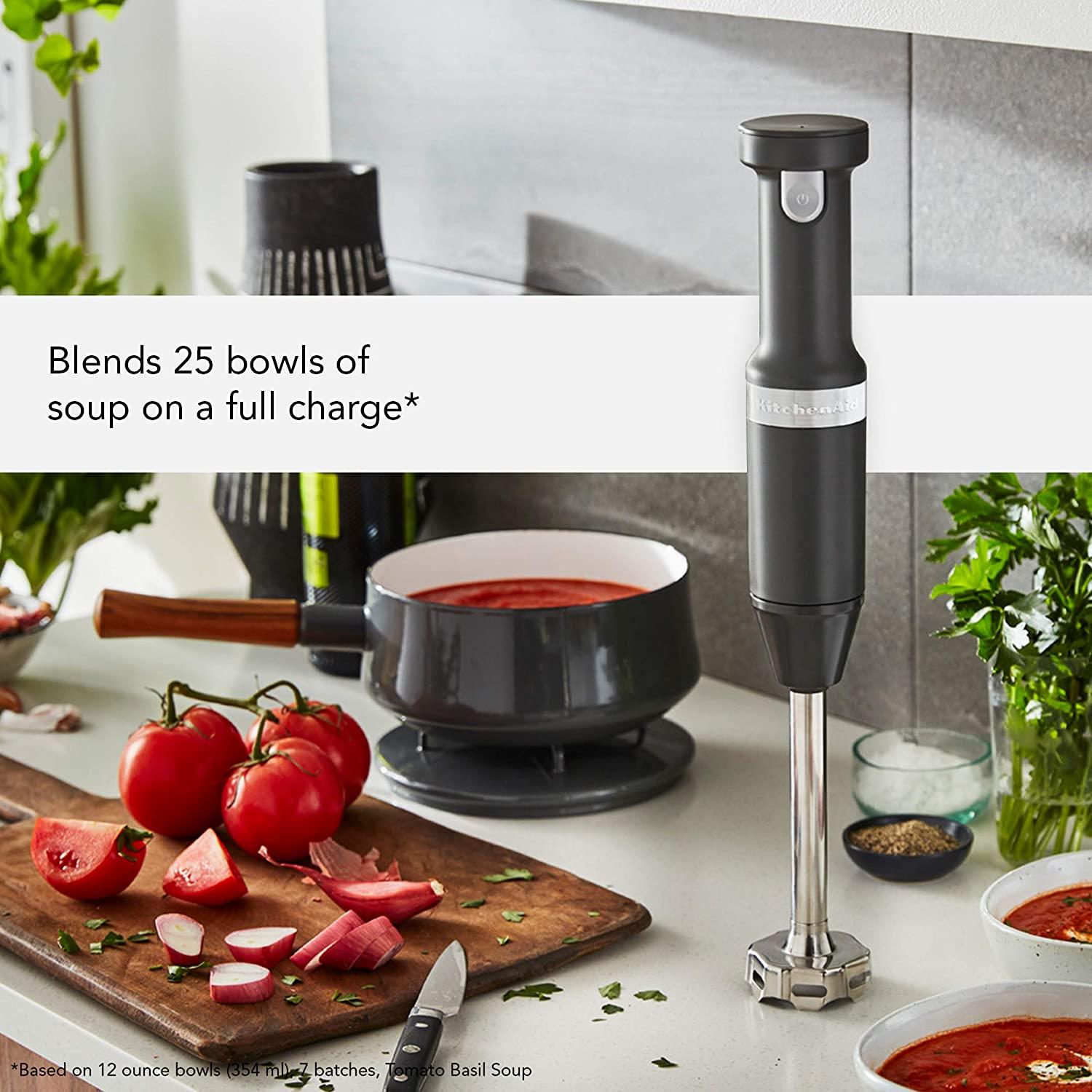 KitchenAid Cordless Variable Speed Hand Blender with Chopper and Whisk Attachment - KHBBV83, Matte Charcoal Grey