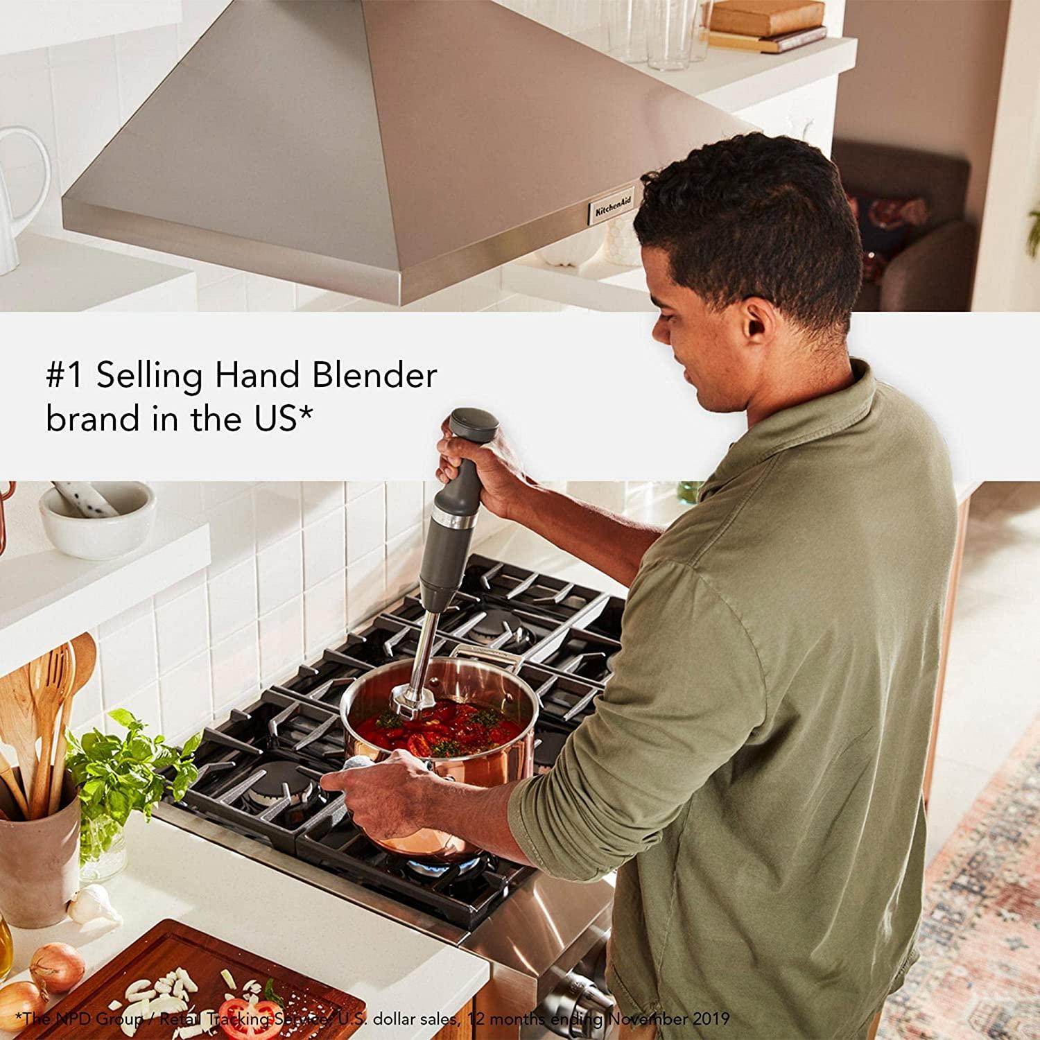 KitchenAid Cordless Variable Speed Hand Blender with Chopper and Whisk Attachment - KHBBV83, Matte Charcoal Grey
