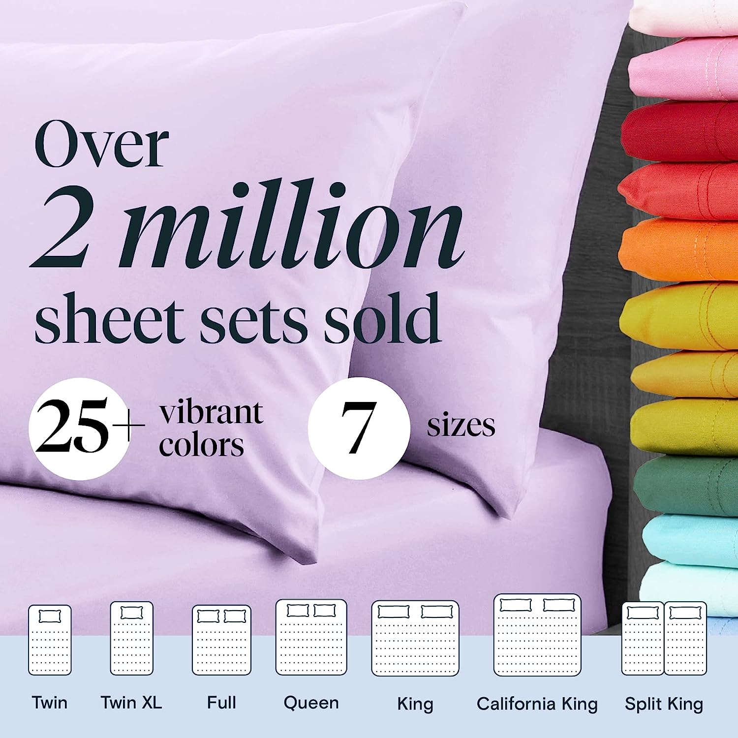 LuxClub 7 PC Split King Sheet Set Bamboo Sheets Deep Pockets 18" Eco Friendly Wrinkle Free Cooling Sheets Machine Washable Hotel Bedding Silky Soft - Lavender Split King