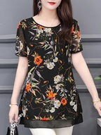 Round Neck Chiffon Printed Blouse