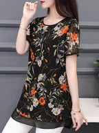 Round Neck Chiffon Printed Blouse