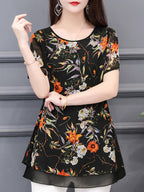 Round Neck Chiffon Printed Blouse