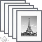 upsimples 16x20 Picture Frame Set of 5, Display Pictures 11x14 with Mat or 16x20 Without Mat, Wall Gallery Poster Frames, Dark Gray
