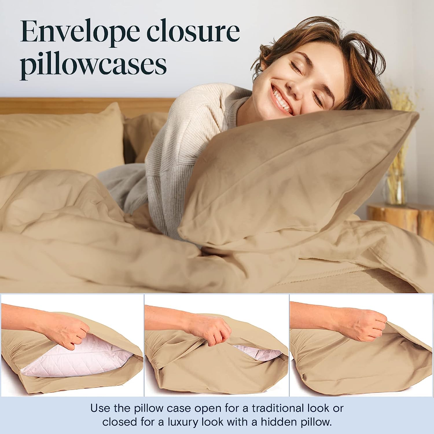 LuxClub 6 PC Full Size Sheet Set Bamboo Sheets Deep Pockets 18" Eco Friendly Wrinkle Free Cooling Sheets Machine Washable Hotel Bedding Silky Soft - Light Khaki Full