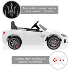 Kids 12V Licensed Maserati GranCabrio Ride On Sports Car w/ Remote Control, AUX, LED Lights - White