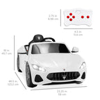 Kids 12V Licensed Maserati GranCabrio Ride On Sports Car w/ Remote Control, AUX, LED Lights - White