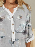 Fashion Flower Print Stand Collar Long Sleeve Casual Blouse