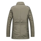 men's casual business windproof thicken multi safe zipper pockets plaid warm trench coat