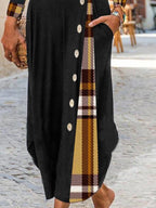 Casual Plaid Print Long Sleeves Maxi Dress