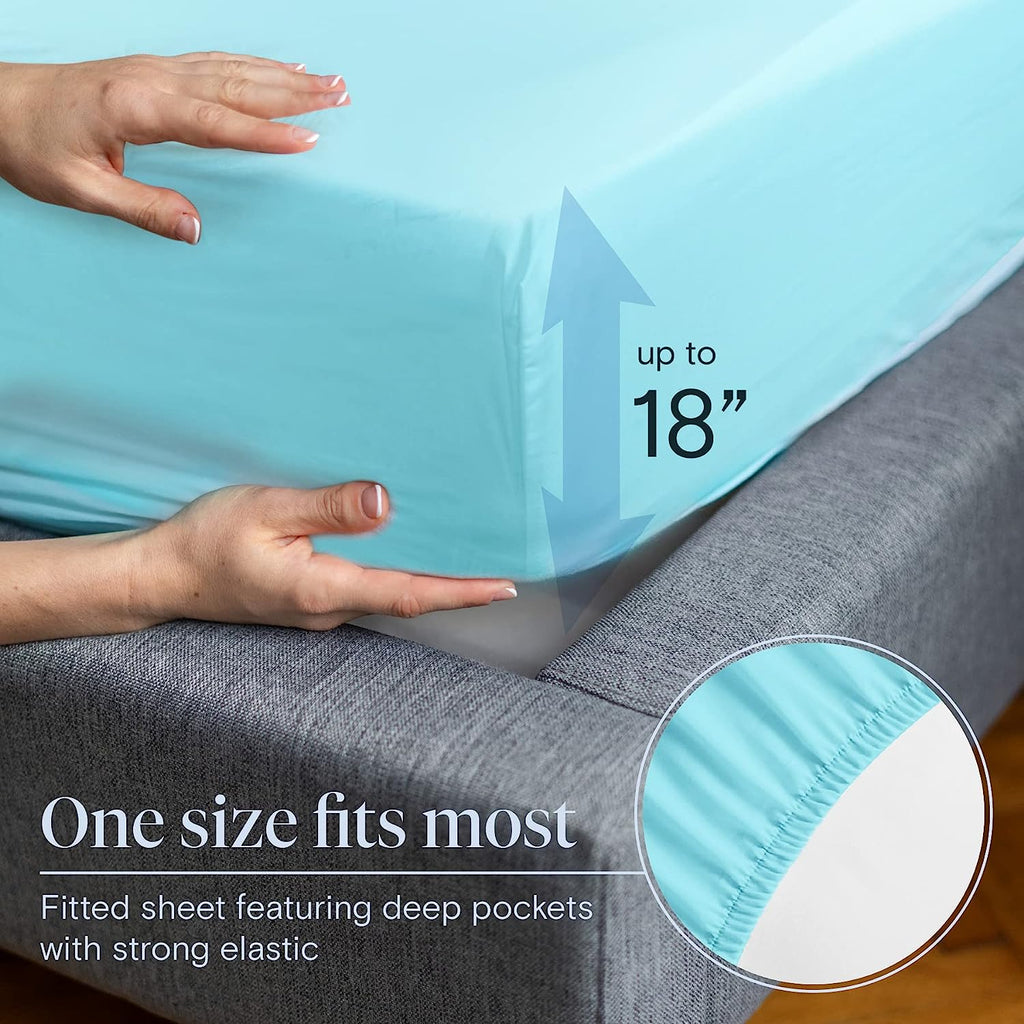 LuxClub 7 PC Split King Sheet Set Bamboo Sheets Deep Pockets 18" Eco Friendly Wrinkle Free Cooling Sheets Machine Washable Hotel Bedding Silky Soft - Aqua Split King