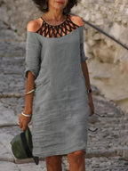 Vacation leisure solid color stitching dress