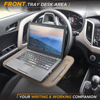 EcoNour 2 in 1 Car Steering Wheel Desk (Beige) | Steering Wheel Tray for Laptop Car Mount with Pen Holder | Car Food Tray for Eating with Drinks Holder | Multipurpose Travel Car Accessories