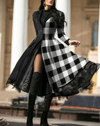 Fashion All-match Print Stitching Woolen Coat