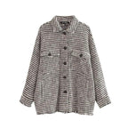 stylish frayed oversized plaid jacket