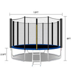 Abcnature 12 ft Trampoline with Safe Enclosure Net 400 lbs Capacity for 4-5 Kids Fitness Trampoline with Waterproof Jump Mat Ladder,LarTrampoline with Basketball Hoop