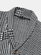 mens houndstooth pattern patchwork lapel button front knit casual cardigans