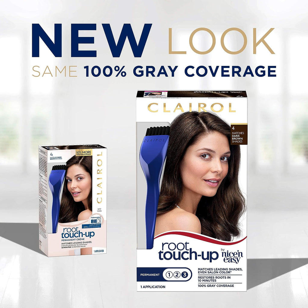 Clairol Root Touch-Up by Nice'n Easy Permanent Hair Dye, 4 Dark Brown Hair Color, 2 Count